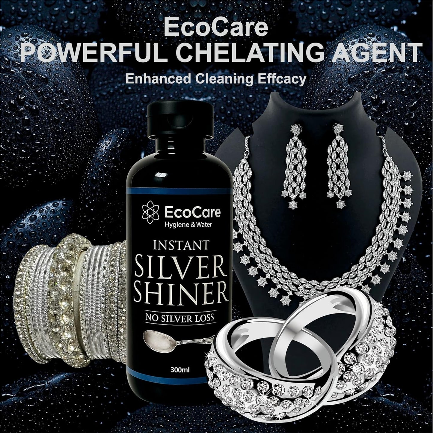 EcoCare Silver Dip Cleaner Long-Lasting Polish With 0% Silver Loss Scratch-Free Sparkling Clean Non-Toxic Liquid For Jewellery, Coins, Bricks, Idols, Kalash, Pooja Thali Other Silver Utensils 300ML