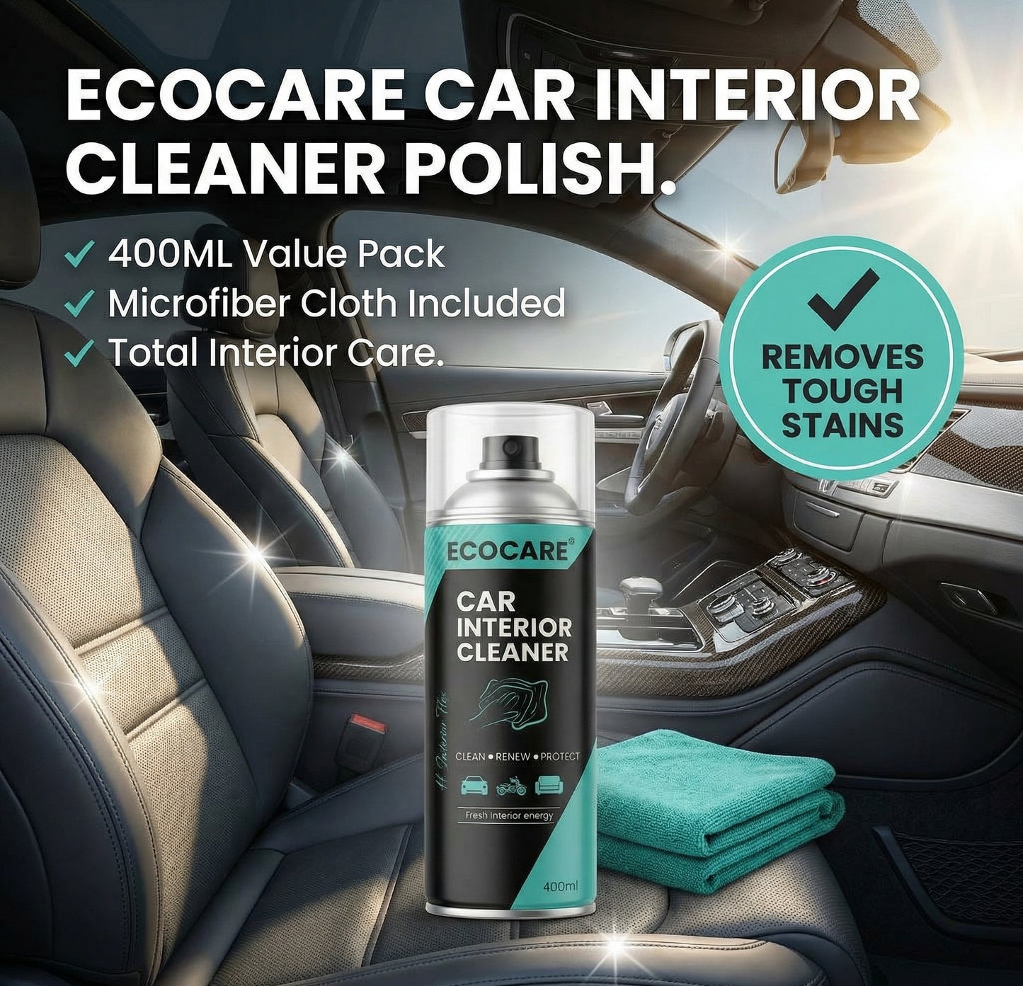 EcoCare 600ml Car Interior Foam Cleaner – High-Density Deep Cleaning Foam for Upholstery, Leather, & Dashboards