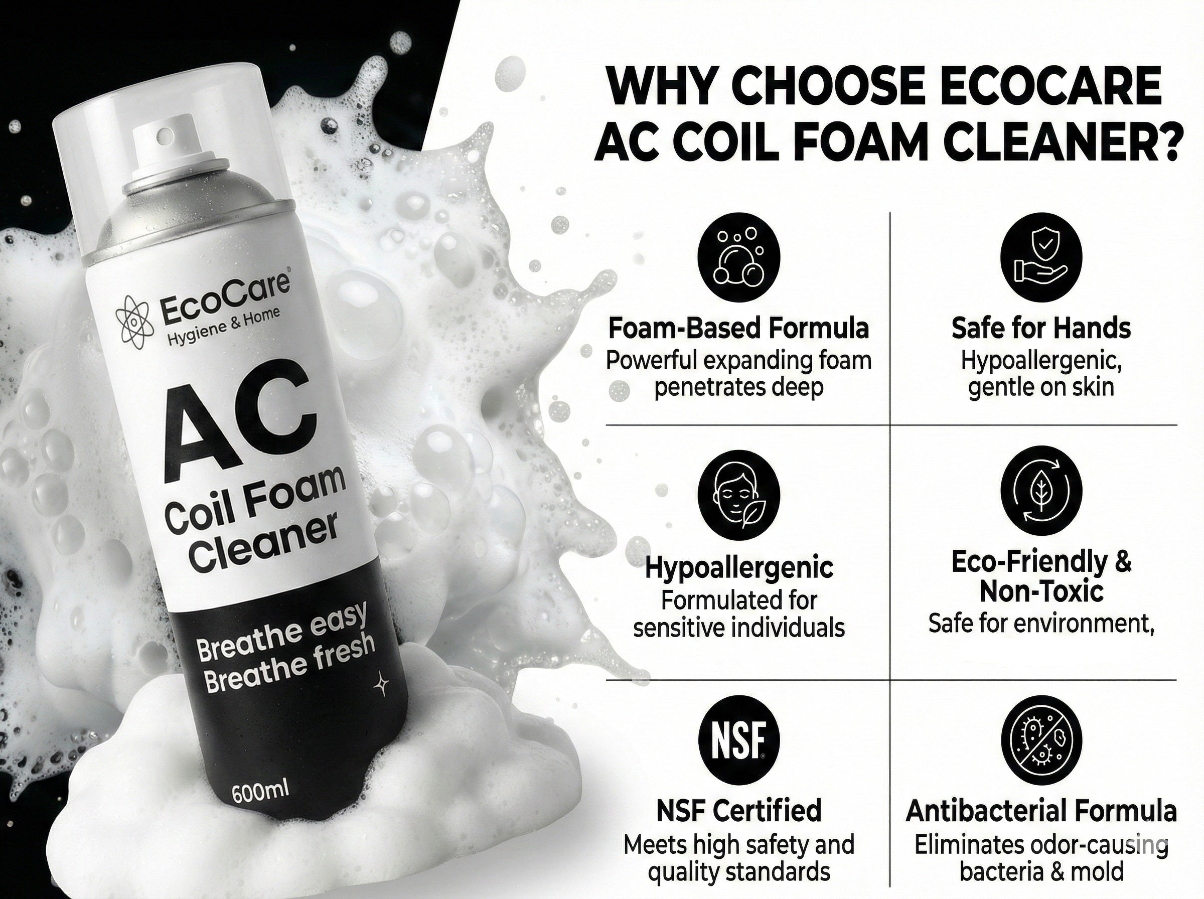 EcoCare AC Coil Foam Cleaner - 600 ml