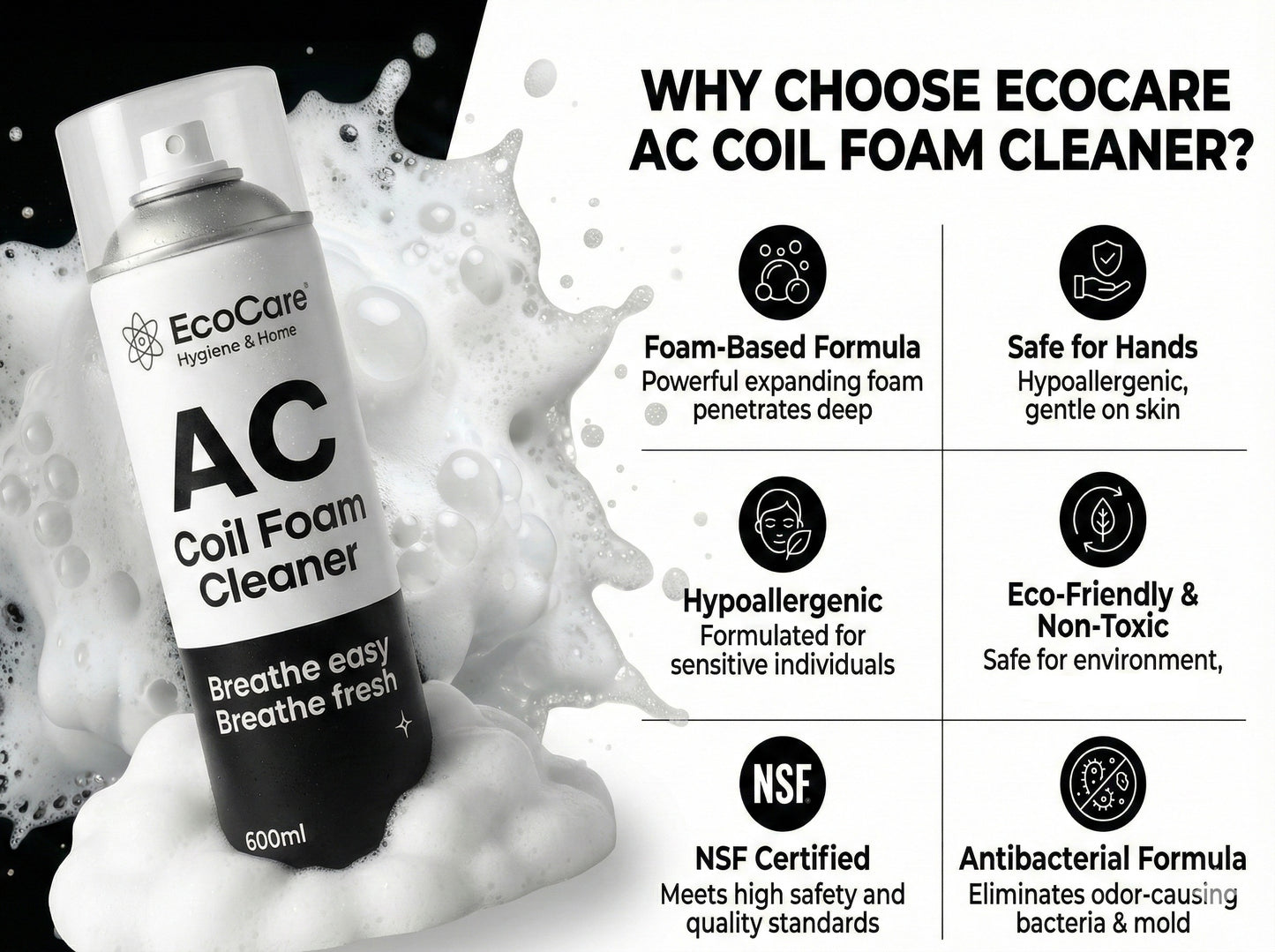 EcoCare AC Coil Foam Cleaner 600ml