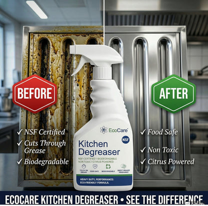 EcoCare Kitchen Degreaser Spray | NSF-Certified Biodegradable Kitchen Cleaner | Heavy Duty Grease Remover for Stove, Oven, Chimney, Countertops & Appliances | Citrus Powered Non-Toxic Formula