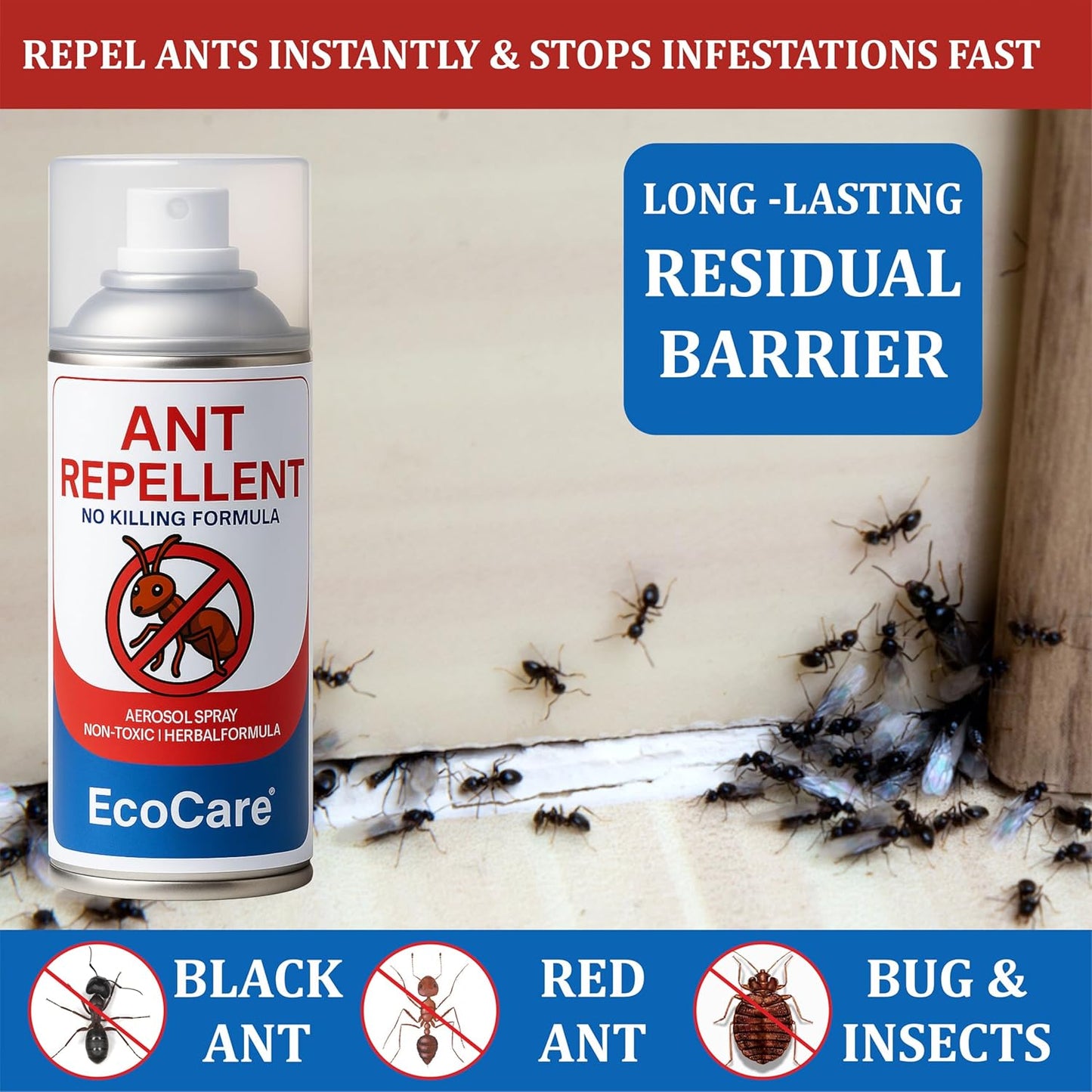 EcoCare Ant Repellent Spray – 100% Plant-Based & Non-Toxic Ant Killer | Safe for Kitchens, Kids & Pets | Rapid Action Formula