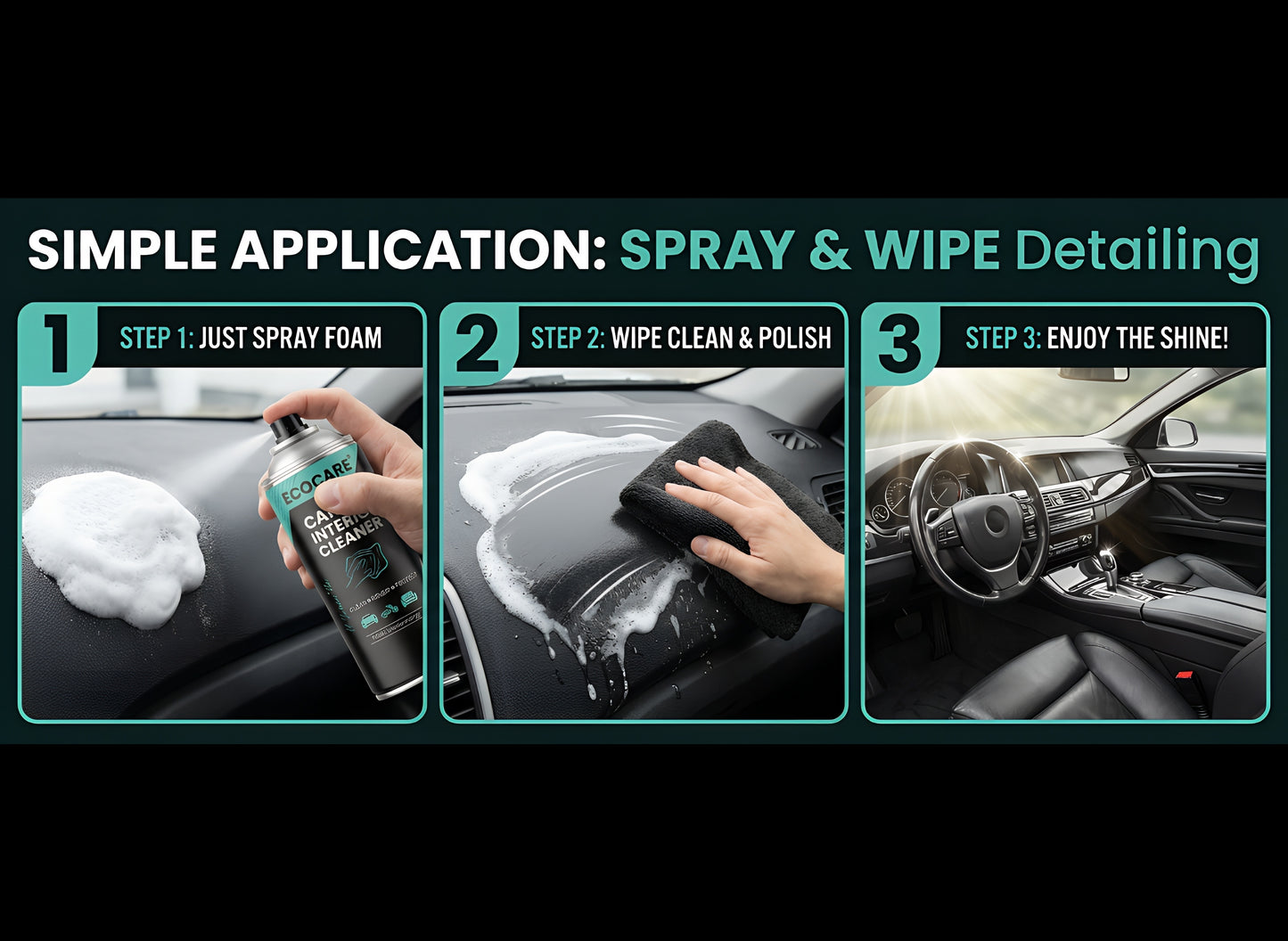 EcoCare 600ml Car Interior Foam Cleaner – High-Density Deep Cleaning Foam for Upholstery, Leather, & Dashboards