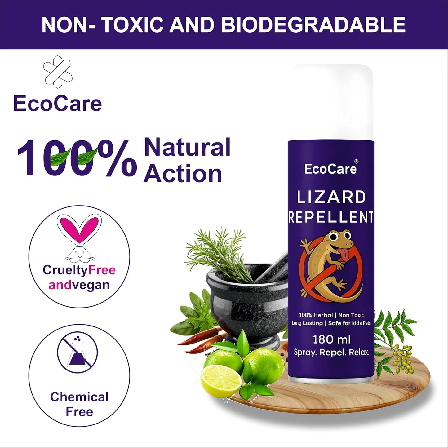 EcoCare Lizard Repellent Spray (180ml) – 100% Non-Toxic, Plant-Based & Pet-Safe Anti-Lizard Shield for Home & Office