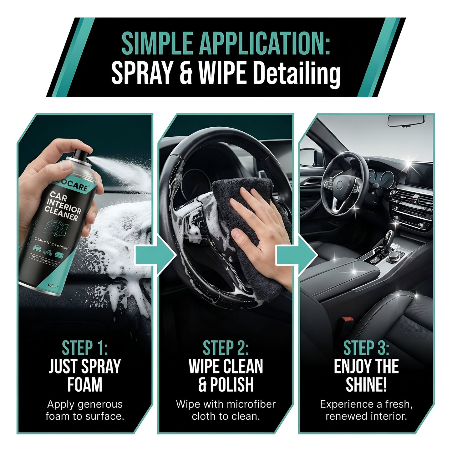 EcoCare 600ml Car Interior Foam Cleaner – High-Density Deep Cleaning Foam for Upholstery, Leather, & Dashboards