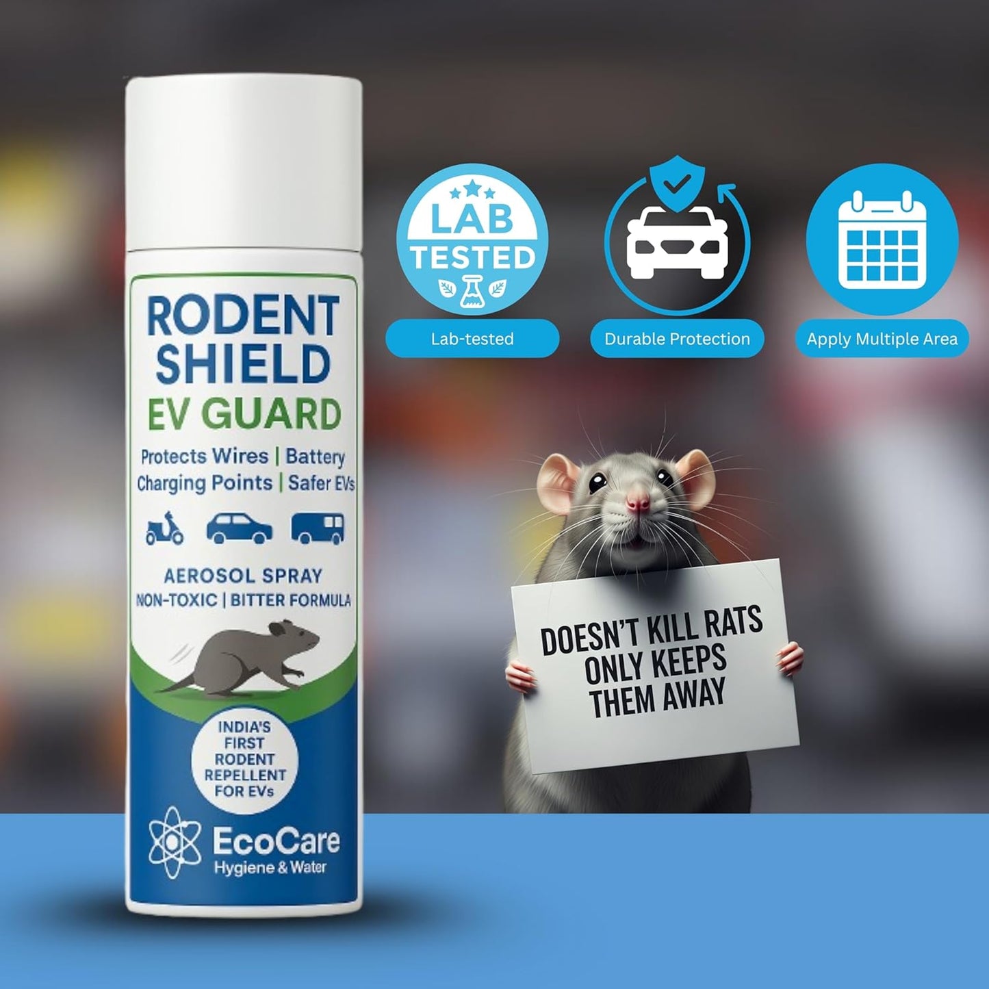 EcoCare Rodent Shield EV Guard – Advanced Rat Repellent Spray for Car Engines (Protects Wires, Cables & Rubber Parts)