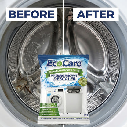 EcoCare Washing Machine Descaler Powder (Pack of 4) | Removes Limescale, Grime & Odors | Deep Cleaning Washing Machine Cleaner for Front Load & Top Load Machines | Eco-Friendly Appliance Descaling Solution