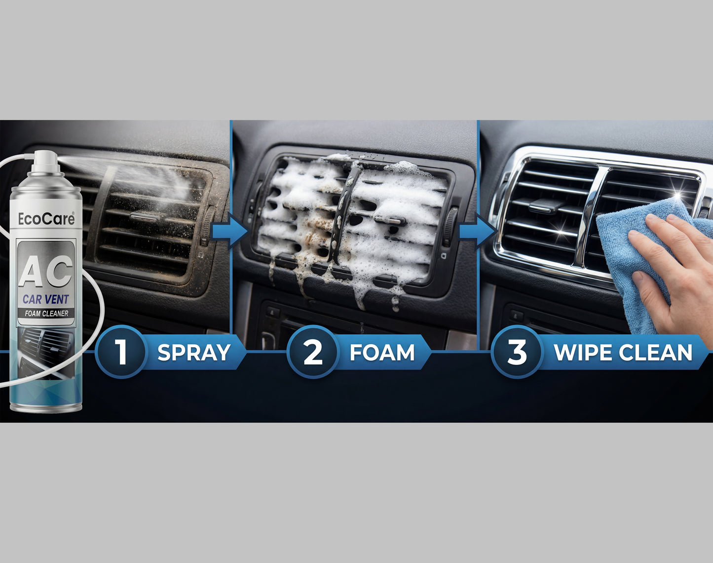 Eko Power Car AC Foam Cleaner - 500ml | Deep Evaporator & Vent Purifier with Extension Pipe