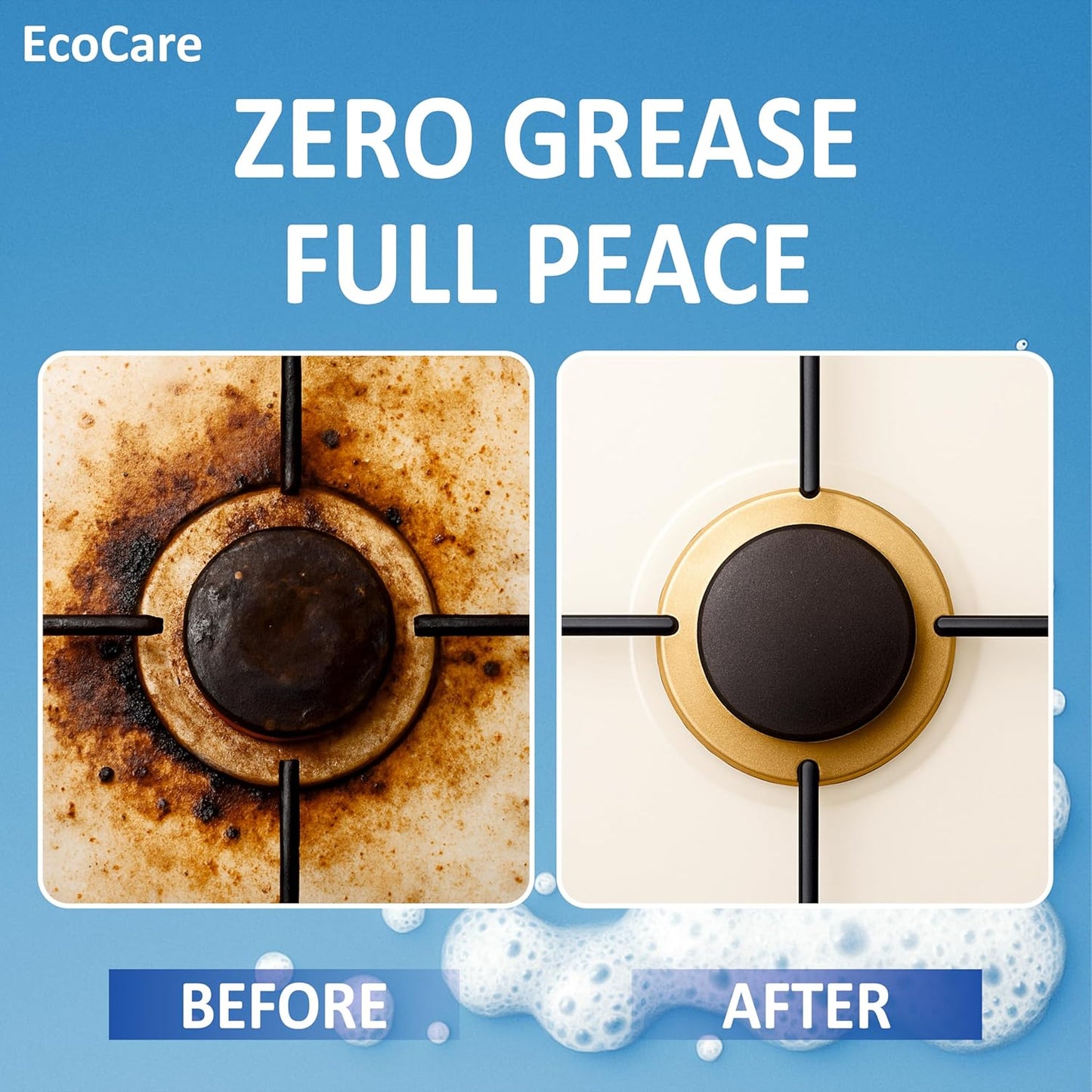 EcoCare Kitchen Foam Cleaner Spray 400ml | Multipurpose Kitchen Degreaser for Stove, Chimney, Oven, Sink & Grease Removal | Non-Toxic Biodegradable Cleaning Foam