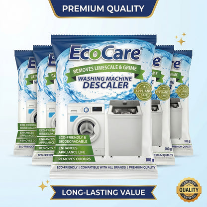 EcoCare Washing Machine Descaler Powder (Pack of 4) | Removes Limescale, Grime & Odors | Deep Cleaning Washing Machine Cleaner for Front Load & Top Load Machines | Eco-Friendly Appliance Descaling Solution