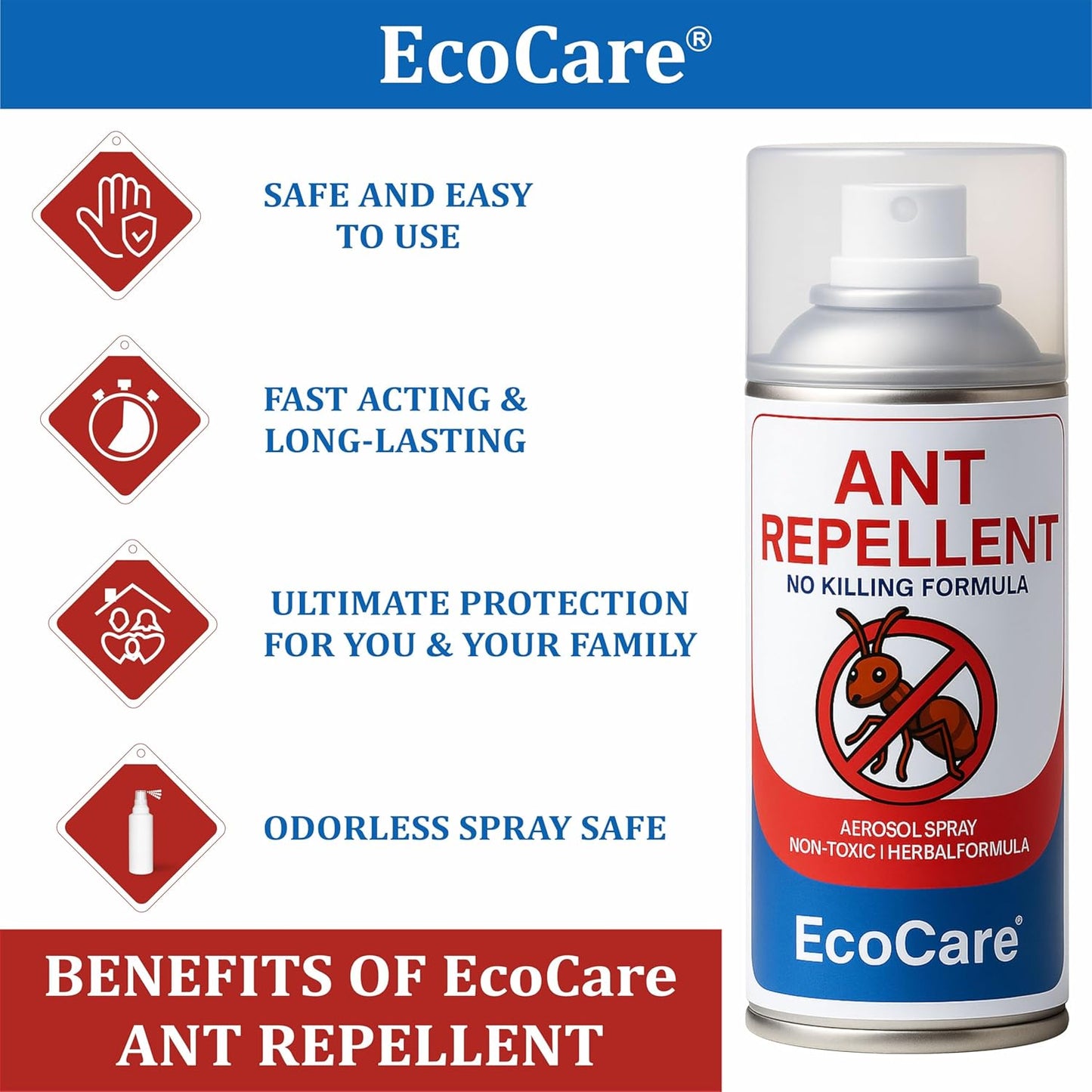 EcoCare Ant Repellent Spray – 100% Plant-Based & Non-Toxic Ant Killer | Safe for Kitchens, Kids & Pets | Rapid Action Formula
