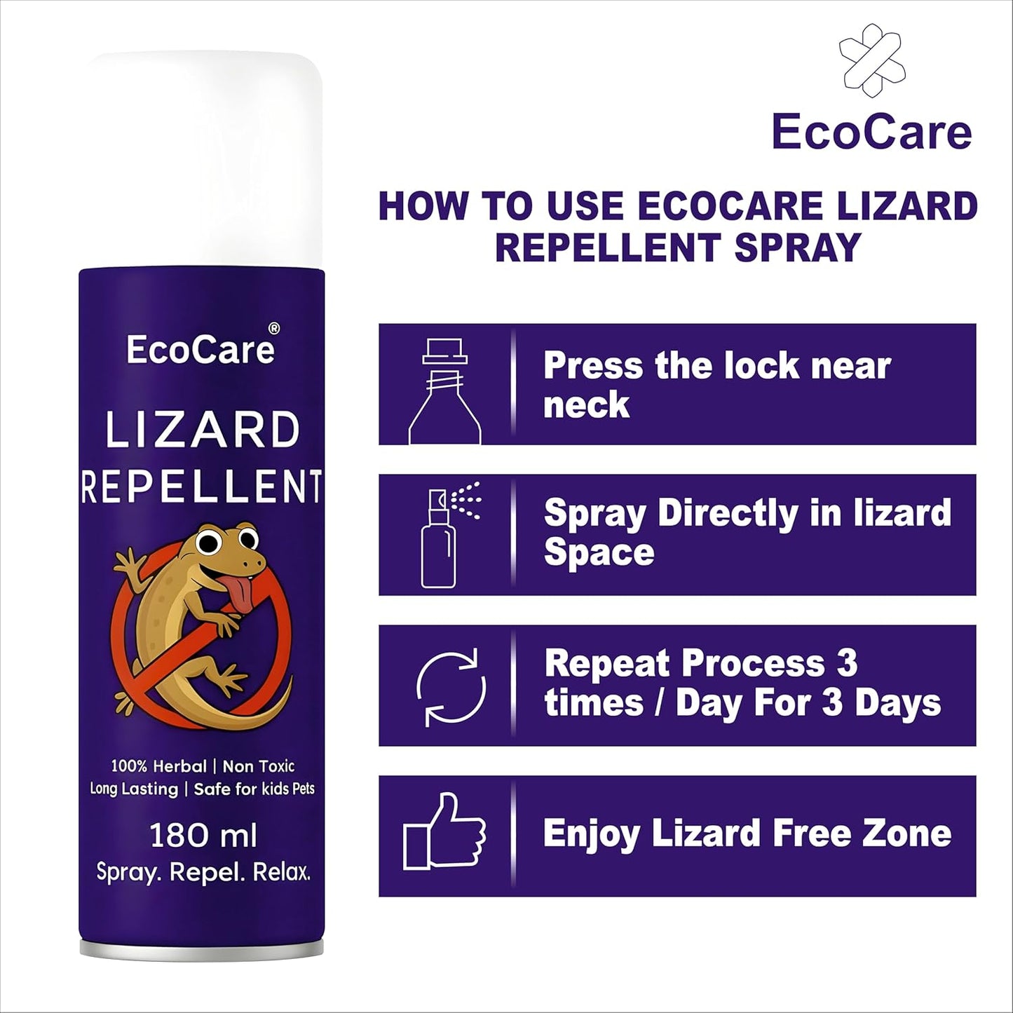 EcoCare Lizard Repellent Spray (180ml) – 100% Non-Toxic, Plant-Based & Pet-Safe Anti-Lizard Shield for Home & Office