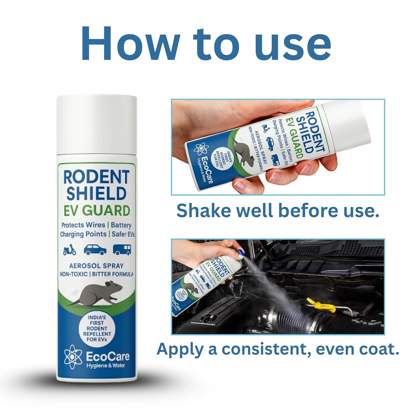 EcoCare Rodent Shield EV Guard – Advanced Rat Repellent Spray for Car Engines (Protects Wires, Cables & Rubber Parts)