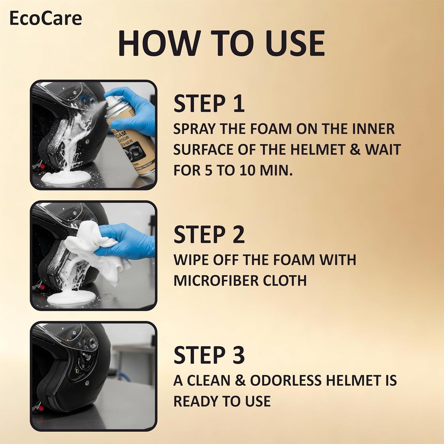 EcoCare 2-in-1 Helmet Foam & Visor Cleaner (300ml) – Antibacterial Interior Refresher & Crystal Clear Visor Shine