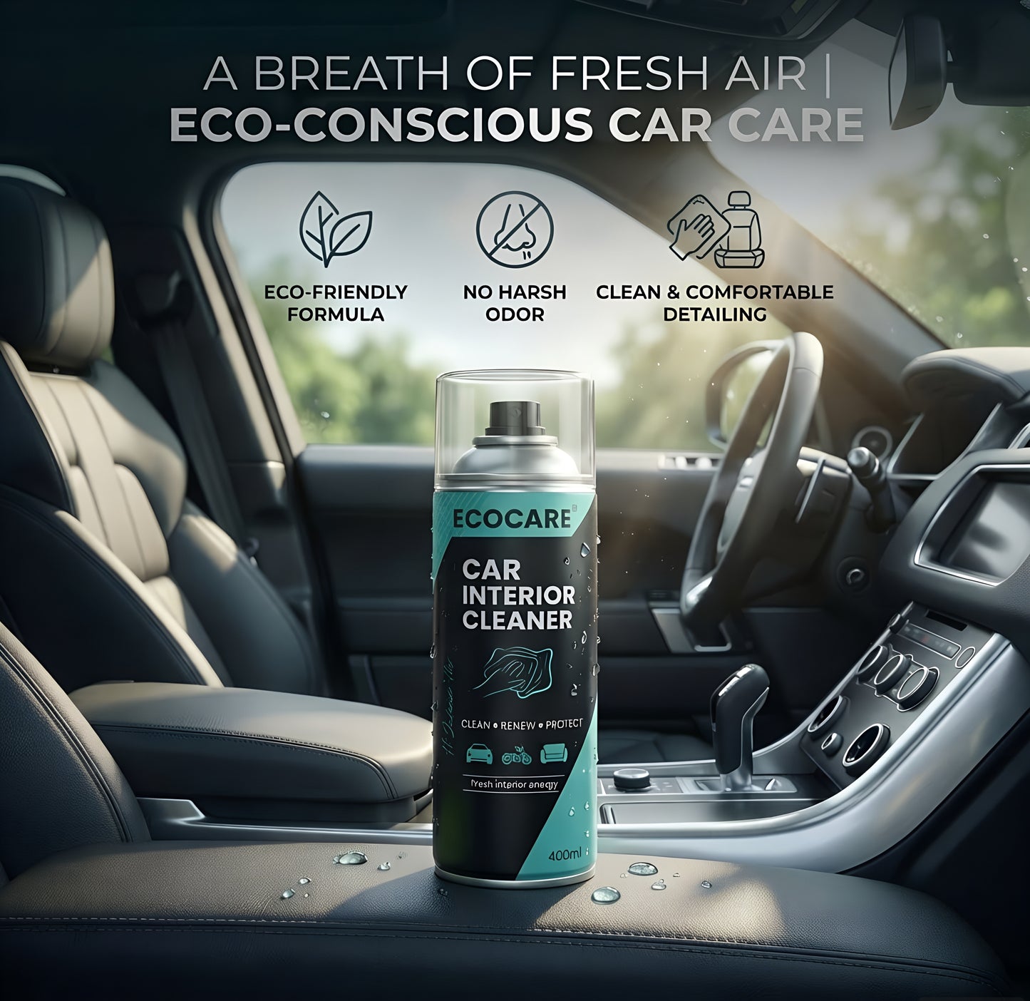 EcoCare 600ml Car Interior Foam Cleaner – High-Density Deep Cleaning Foam for Upholstery, Leather, & Dashboards