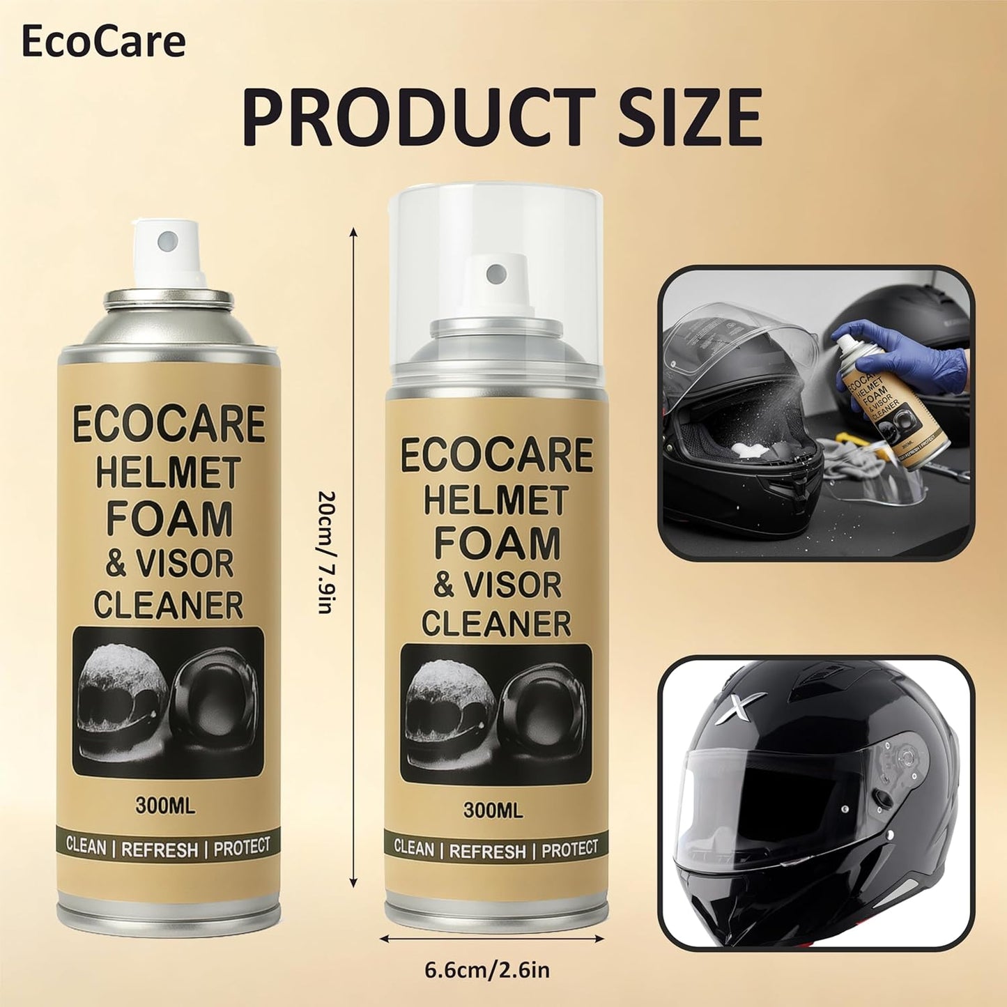 EcoCare 2-in-1 Helmet Foam & Visor Cleaner (300ml) – Antibacterial Interior Refresher & Crystal Clear Visor Shine