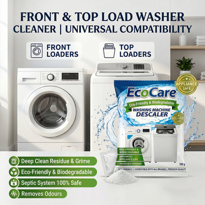 EcoCare Washing Machine Descaler Powder (Pack of 4) | Removes Limescale, Grime & Odors | Deep Cleaning Washing Machine Cleaner for Front Load & Top Load Machines | Eco-Friendly Appliance Descaling Solution