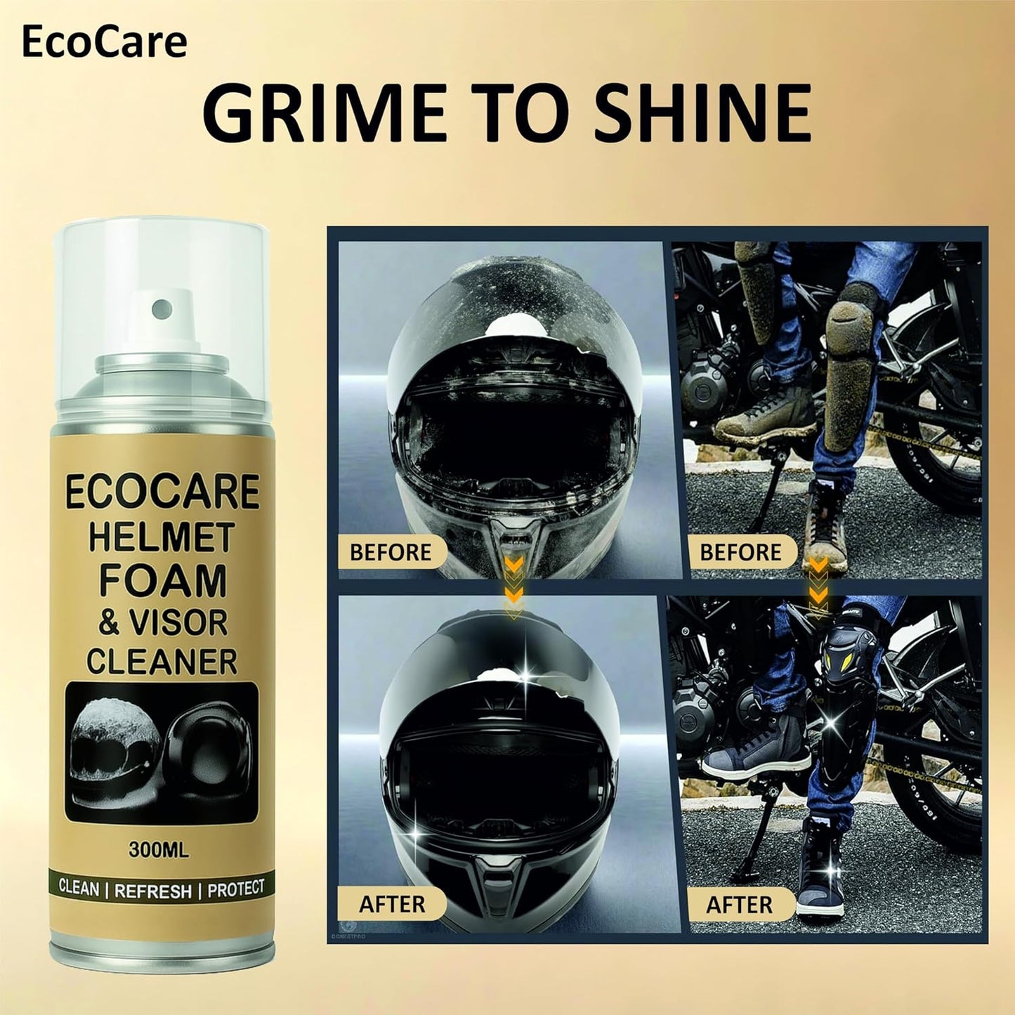 EcoCare 2-in-1 Helmet Foam & Visor Cleaner (300ml) – Antibacterial Interior Refresher & Crystal Clear Visor Shine