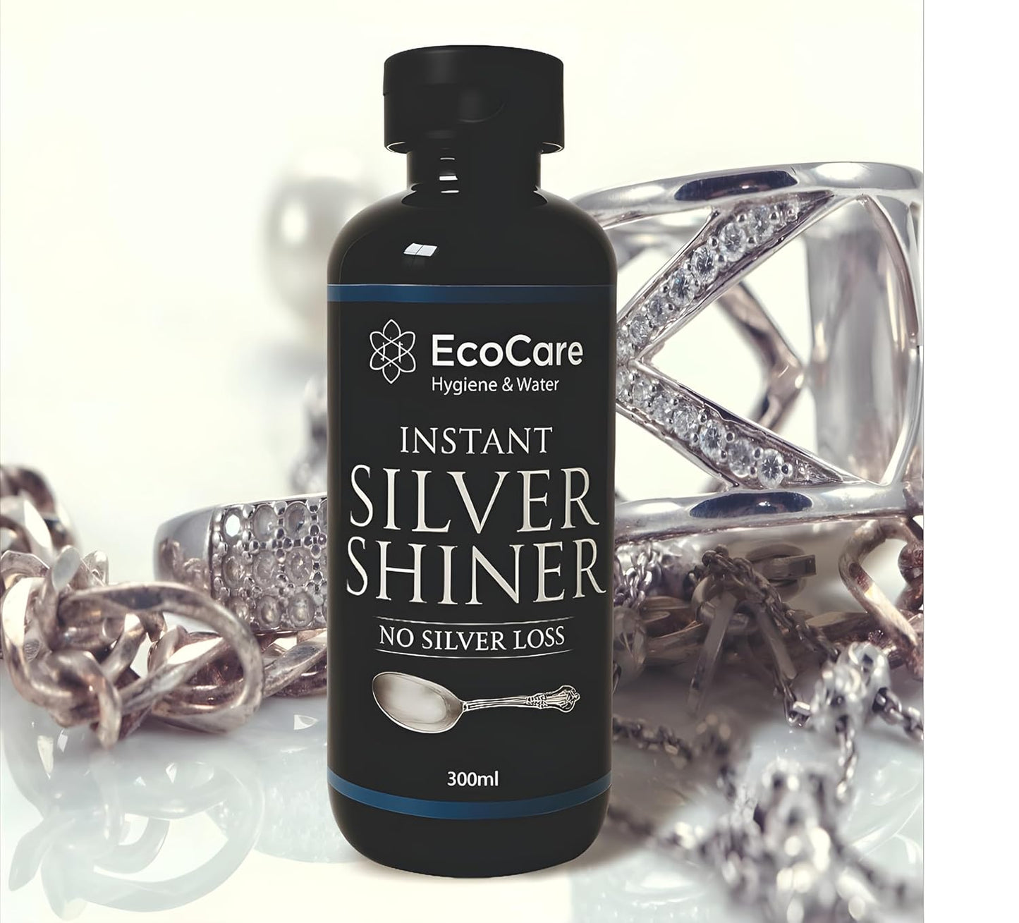 EcoCare Silver Dip Cleaner Long-Lasting Polish With 0% Silver Loss Scratch-Free Sparkling Clean Non-Toxic Liquid For Jewellery, Coins, Bricks, Idols, Kalash, Pooja Thali Other Silver Utensils 300ML