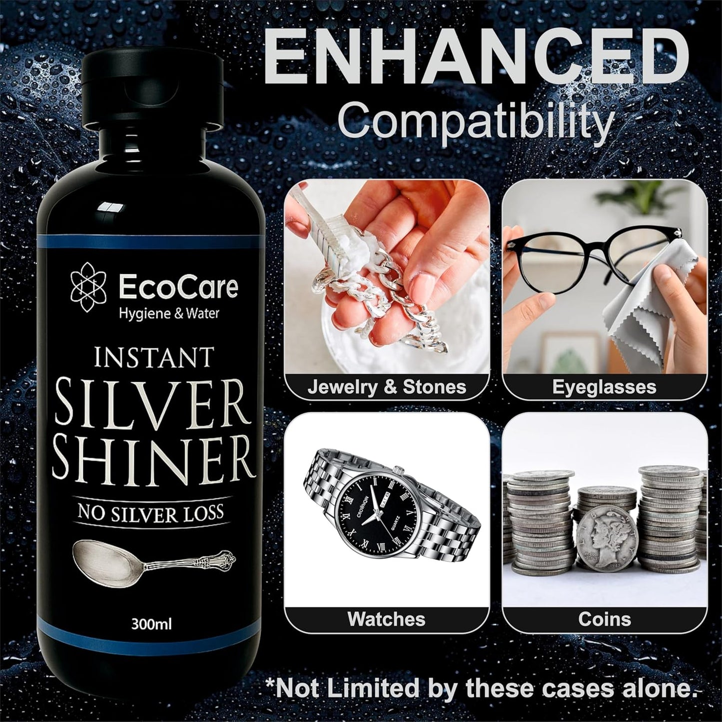 EcoCare Silver Dip Cleaner Long-Lasting Polish With 0% Silver Loss Scratch-Free Sparkling Clean Non-Toxic Liquid For Jewellery, Coins, Bricks, Idols, Kalash, Pooja Thali Other Silver Utensils 300ML