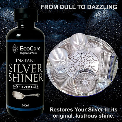 EcoCare Silver Dip Cleaner Long-Lasting Polish With 0% Silver Loss Scratch-Free Sparkling Clean Non-Toxic Liquid For Jewellery, Coins, Bricks, Idols, Kalash, Pooja Thali Other Silver Utensils 300ML