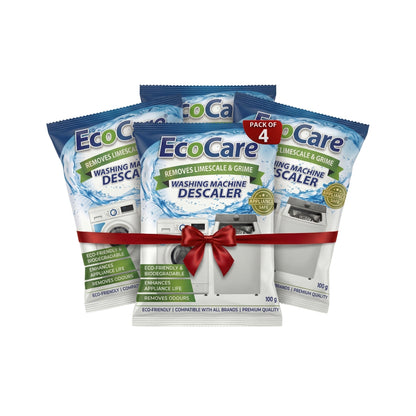 EcoCare Washing Machine Descaler Powder (Pack of 4) | Removes Limescale, Grime & Odors | Deep Cleaning Washing Machine Cleaner for Front Load & Top Load Machines | Eco-Friendly Appliance Descaling Solution