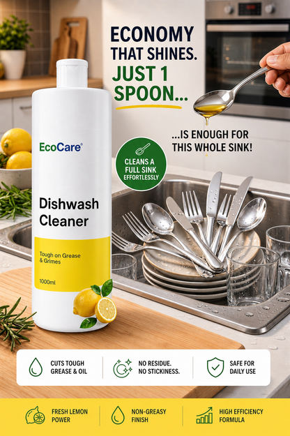 EcoCare's Dishwash Cleaner - 1000ml | Ultra-Concentrated | 1 Spoonful for a Full Meal's Utensils
