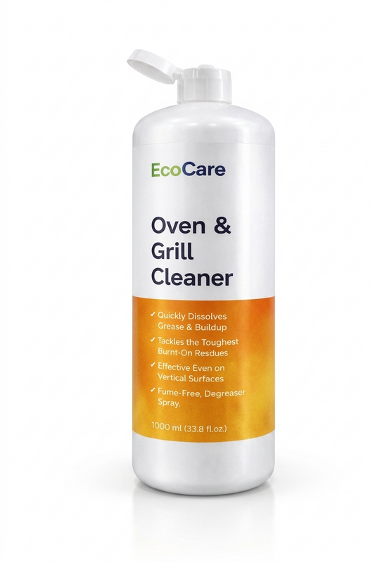 EcoCare Oven & Grill Ultra-Degreaser 1000ml bottle for professional cloud kitchen cleaning.