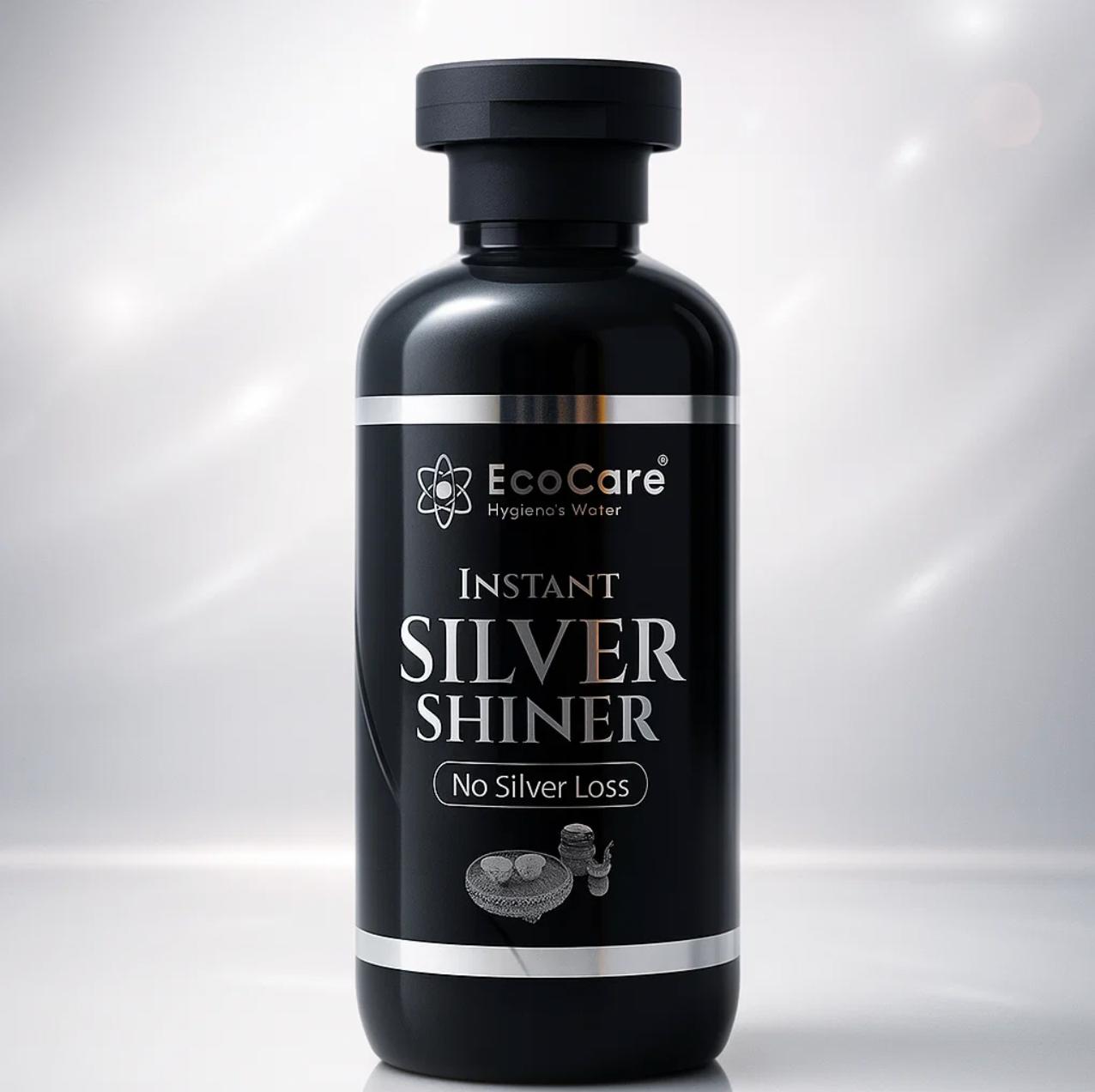 Black bottle of EcoCare Instant Silver Shiner on a white background