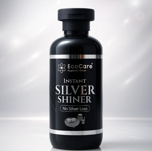 Black bottle of EcoCare Instant Silver Shiner on a white background