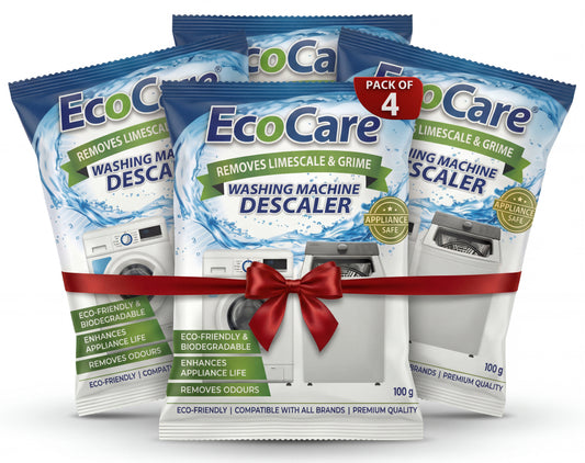 EcoCare Washing Machine Descaler Powder (Pack of 4) | Removes Limescale, Grime & Odors | Deep Cleaning Washing Machine Cleaner for Front Load & Top Load Machines | Eco-Friendly Appliance Descaling Solution