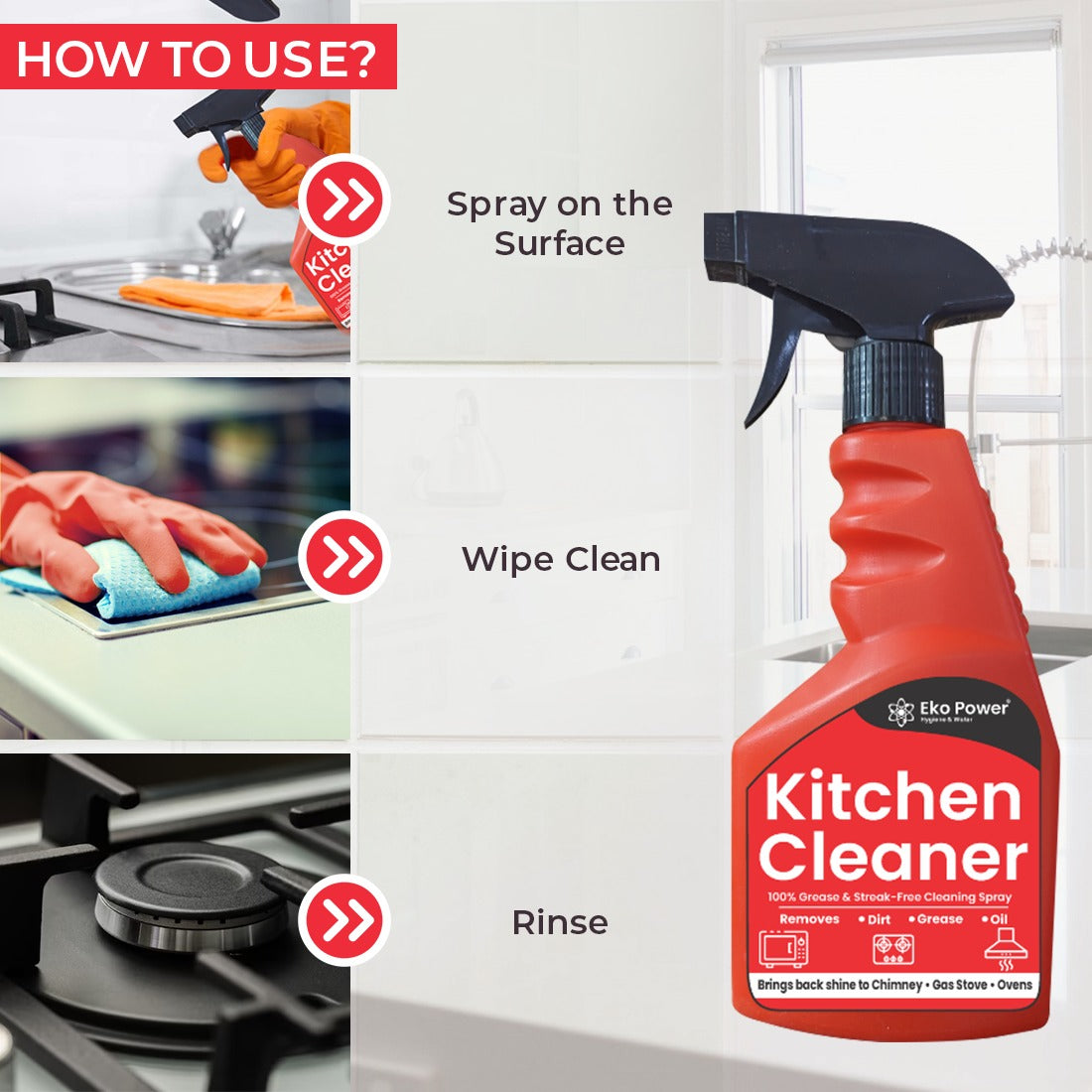 Kitchen Cleaner Spray | Best Spray Cleaner For Kitchen | Efficiently Removes Oil, Grease, Dirt and Food Stains| Suitable For Gas Stoves, Chimney and Kitchen Slabs | 450ml