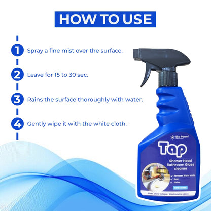 Eko Power Tap, Shower head, Bathroom glass Cleaner | Tough on stains, limescale, water marks | Ready to use |  450ml