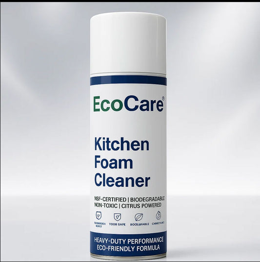 EcoCare Kitchen Foam Cleaner can on a gray background
