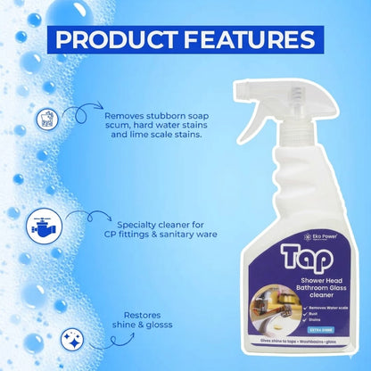Eko Power Tap, Shower head, Bathroom glass Cleaner | Tough on stains, limescale, water marks | Ready to use |  450ml