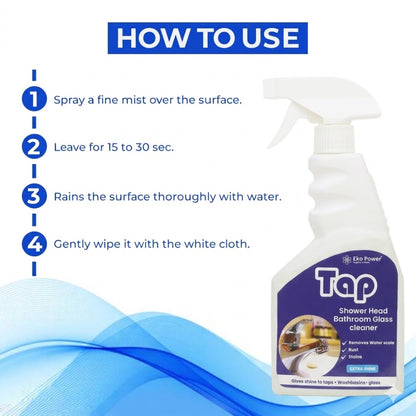 Eko Power Tap, Shower head, Bathroom glass Cleaner | Tough on stains, limescale, water marks | Ready to use |  450ml