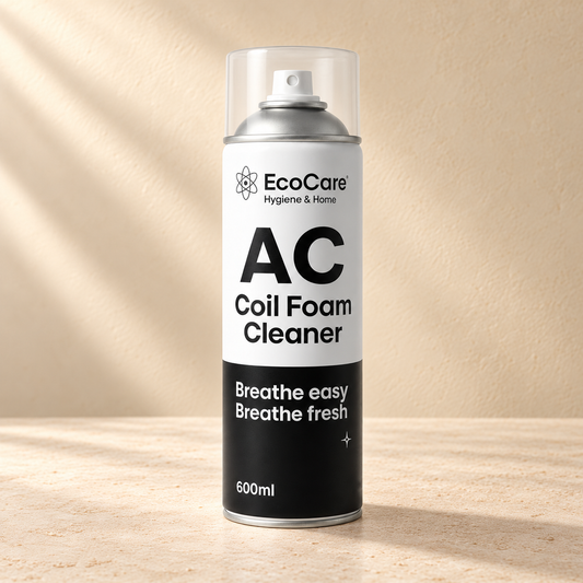 EcoCare AC Coil Foam Cleaner - 600 ml on a warm neutral studio background