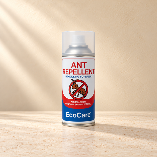 EcoCare Ant Repellent Spray on a warm neutral studio background