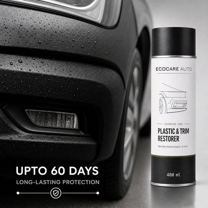 EcoCare Auto Plastic and Trim Restorer beside vehicle bumper