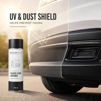 EcoCare Auto Plastic and Trim Restorer — UV and dust protection illustration