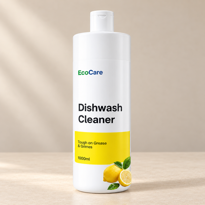 EcoCare Dishwash Cleaner 1000 ml bottle on a warm beige studio background