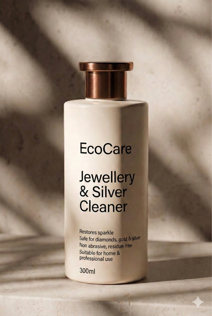 EcoCare Jewellery and Silver Cleaner 300 ml cream bottle with copper cap on a stone surface