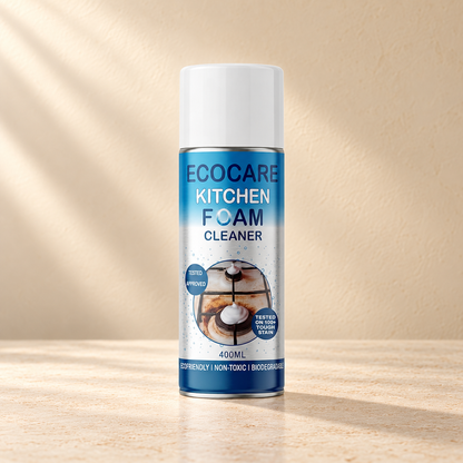 EcoCare Kitchen Foam Cleaner Spray - 400 ml on a warm neutral studio background