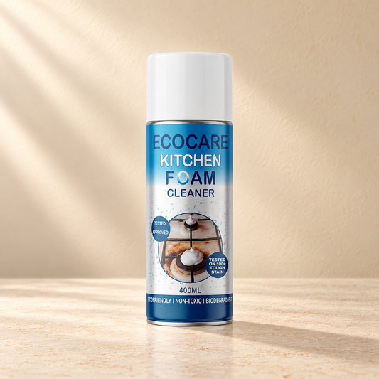 EcoCare Kitchen Foam Cleaner Spray - 400 ml on a warm neutral studio background