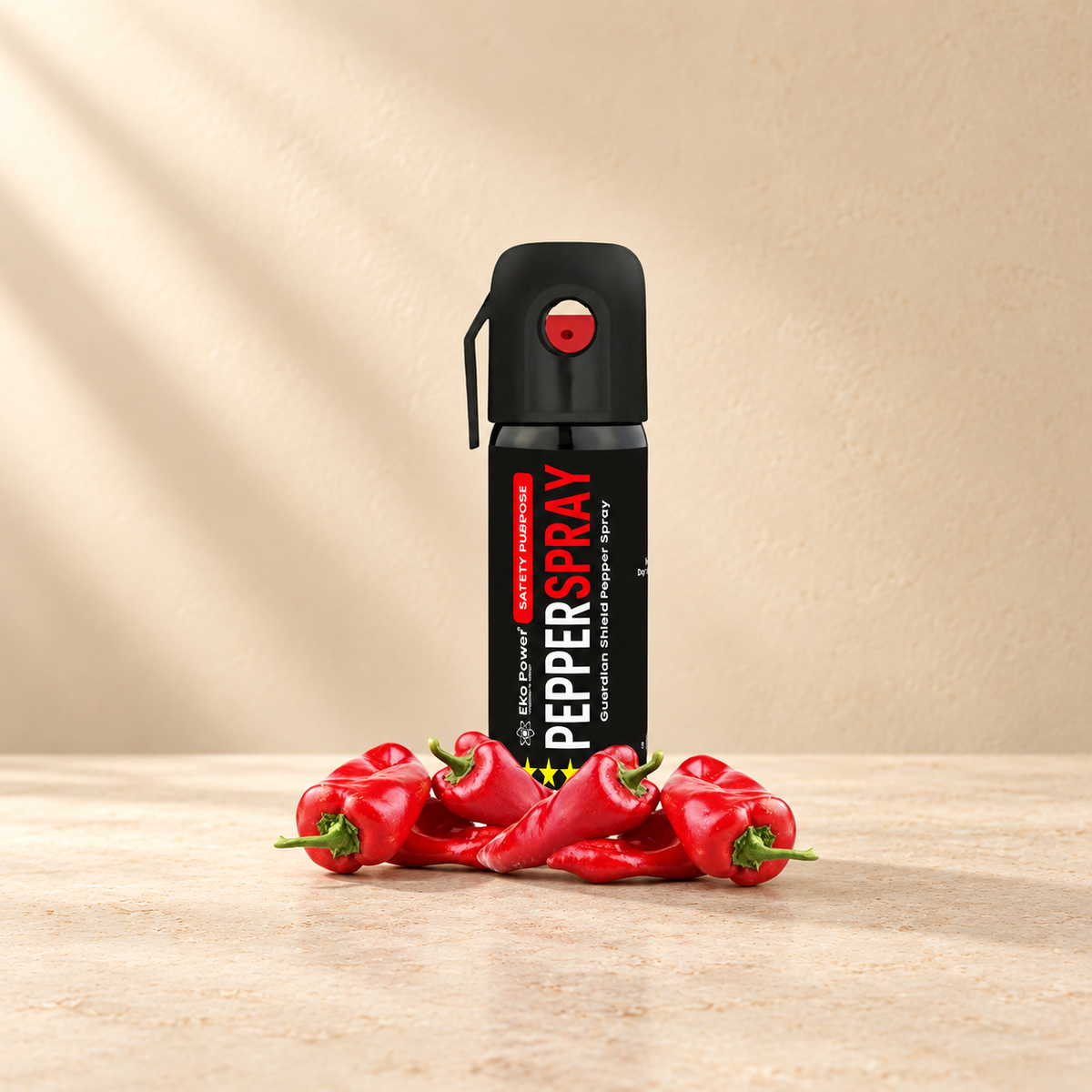 Eko Power Pepper Spray - Pack of 1, 2 or 4 on a warm neutral studio background