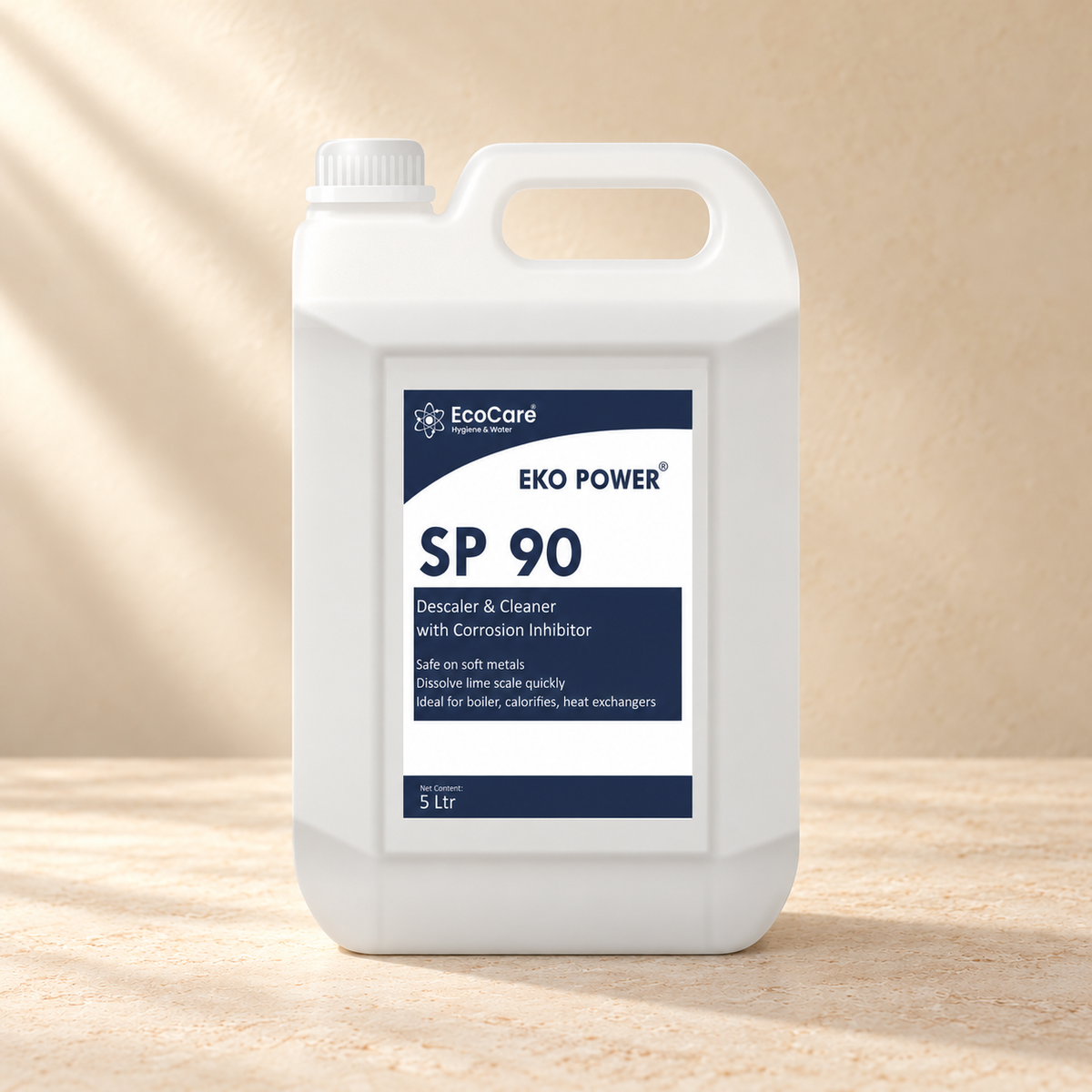 EcoCare SP-90 Industrial Sulfamic Descaler - 5 L on a warm neutral studio background