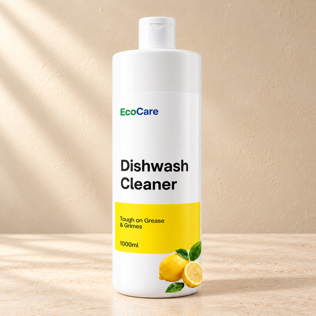 EcoCare Concentrated Dishwash Cleaner - 1000 ml on a warm neutral studio background