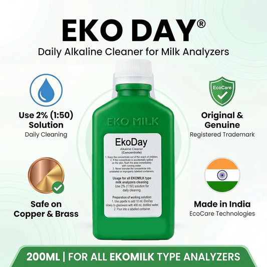 Eko Day 200 ml daily milk analyzer cleaner bottle and product details
