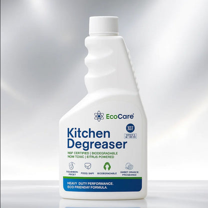 Bottle of EcoCare Kitchen Degreaser on a gray background