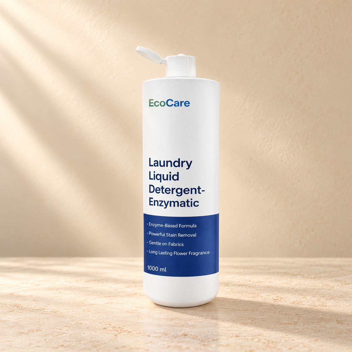 Enzymatic Liquid Laundry Detergent - 1 L on a warm neutral studio background